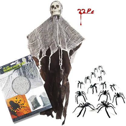 Halloween Decorations – Hanging Skull Ghost or White Spider Web