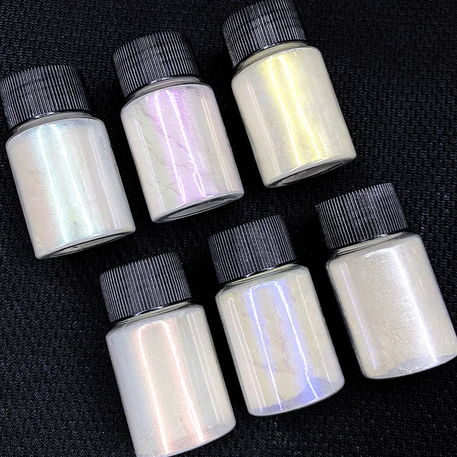 6Pcs/Set Aurora Mermaid Nail Art Powder High-Gloss Polarized White Pearl Chrome Pigment Chameleon Manicure Rubbing Mica Dust *&