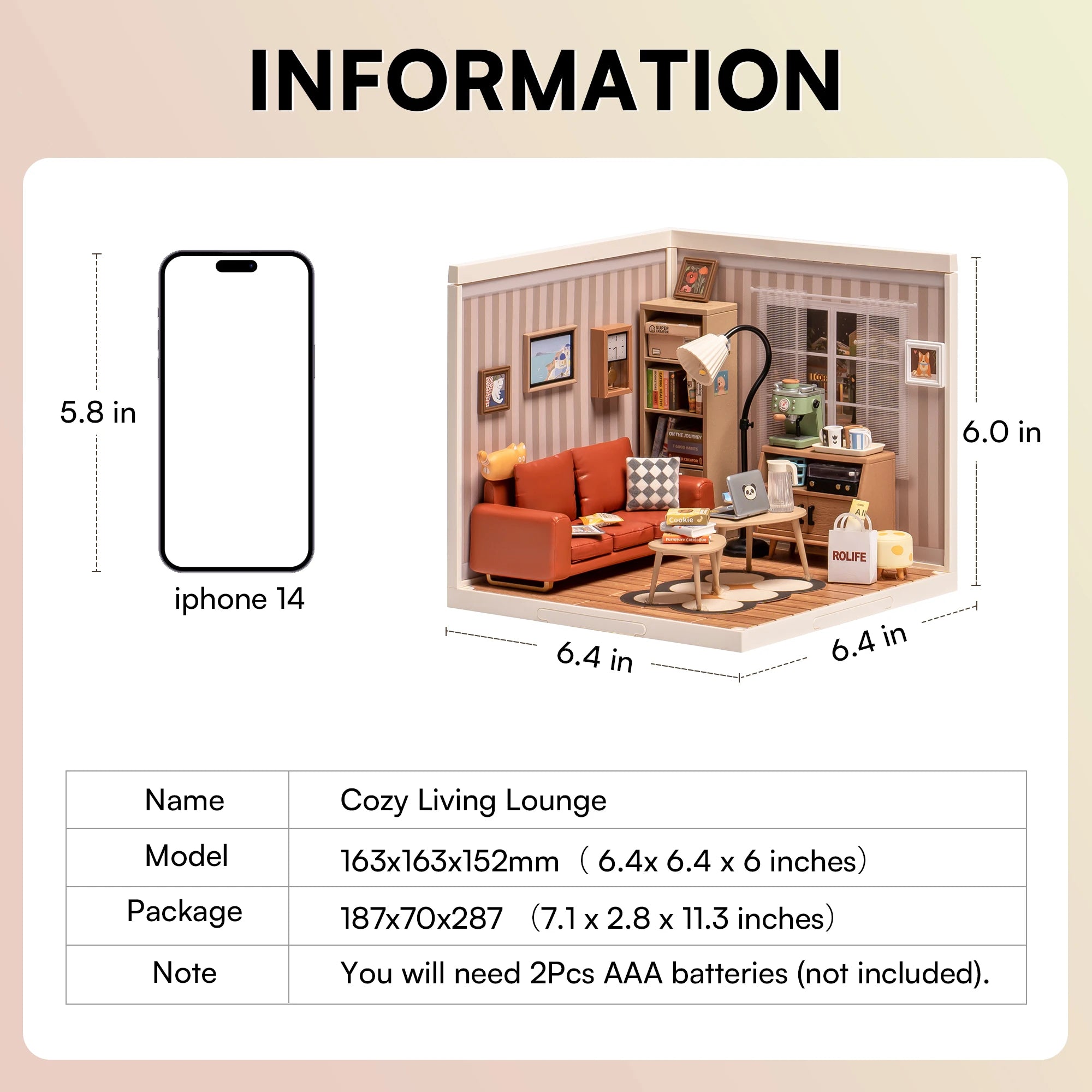 Robotime Rolife Cozy Living Lounge DIY Miniature House Kit 3D Puzzle Building Blocks Gift Adults Kids