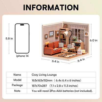 Robotime Rolife Cozy Living Lounge DIY Miniature House Kit 3D Puzzle Building Blocks Gift Adults Kids
