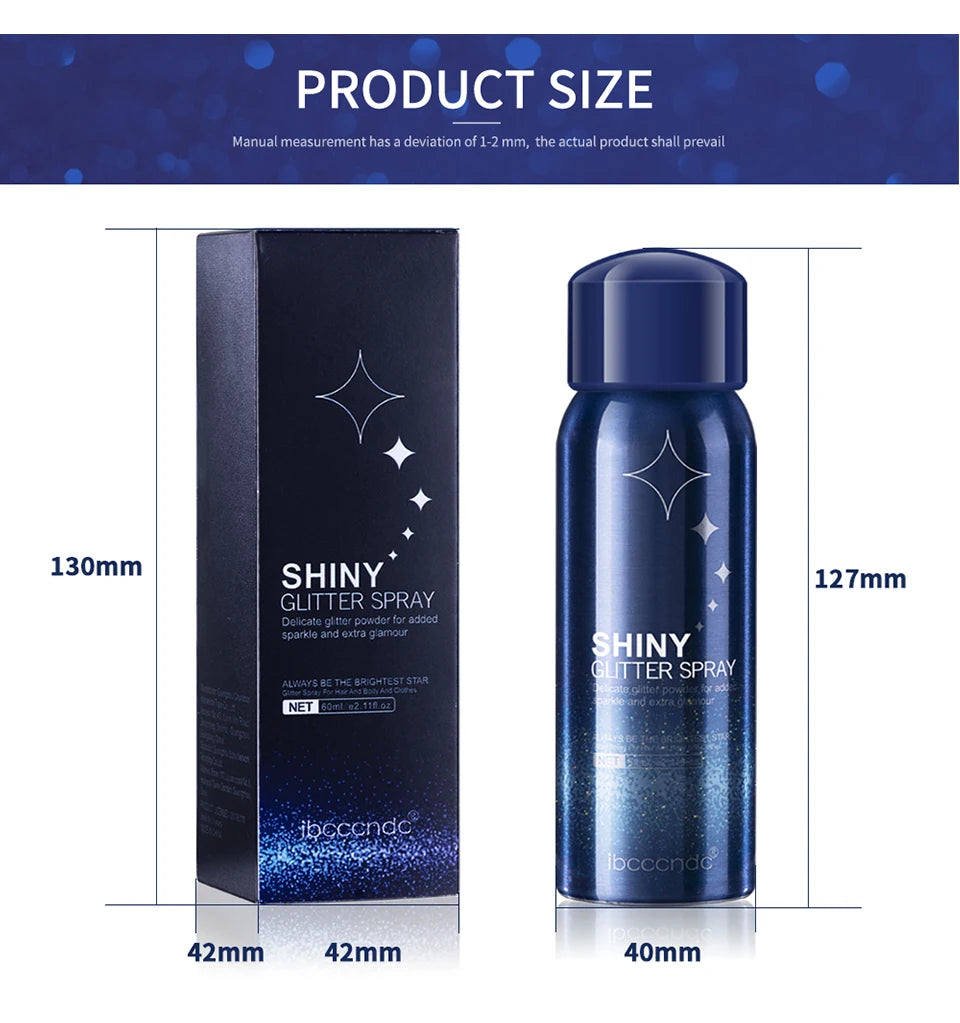 60ml Shiny Silver Glitter Spray High Gloss Glitter Powder Spray Waterproof Shiny Powder Makeup for Body Face Highlight Makeup