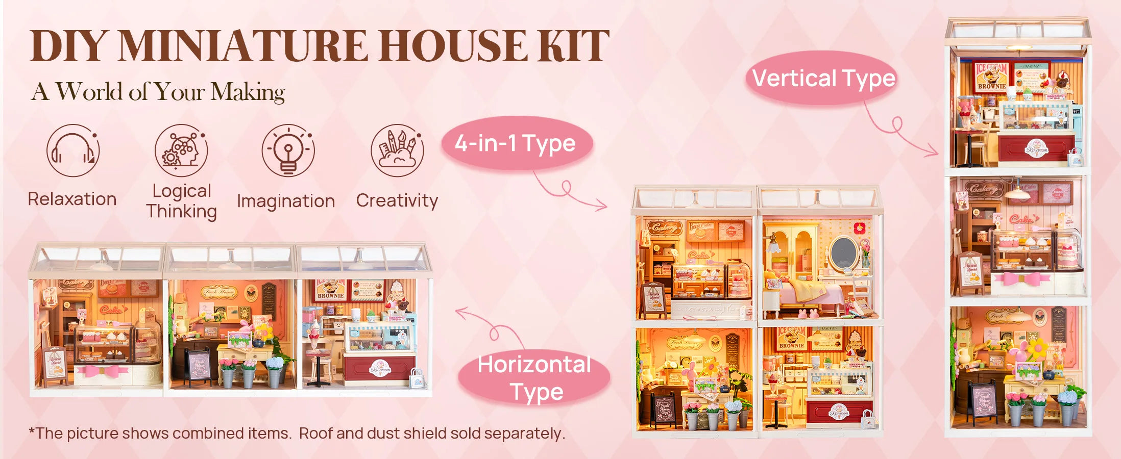 Robotime Rolife Super Creator Tasty Cake Shop DIY Miniature Dollhouse Building Blocks Gift for Kids