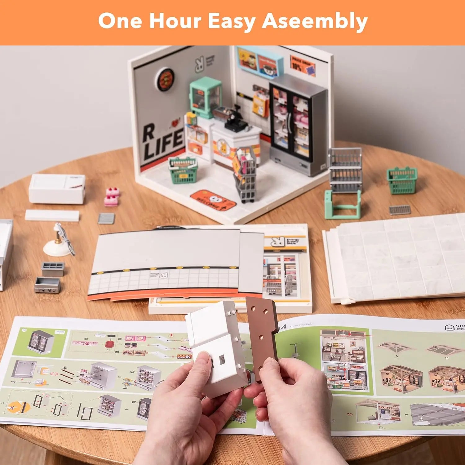Robotime Mini Dollhouse Kit 1:20 Fruit Store Cafe with LED Lights DIY Gift for Teens Adults