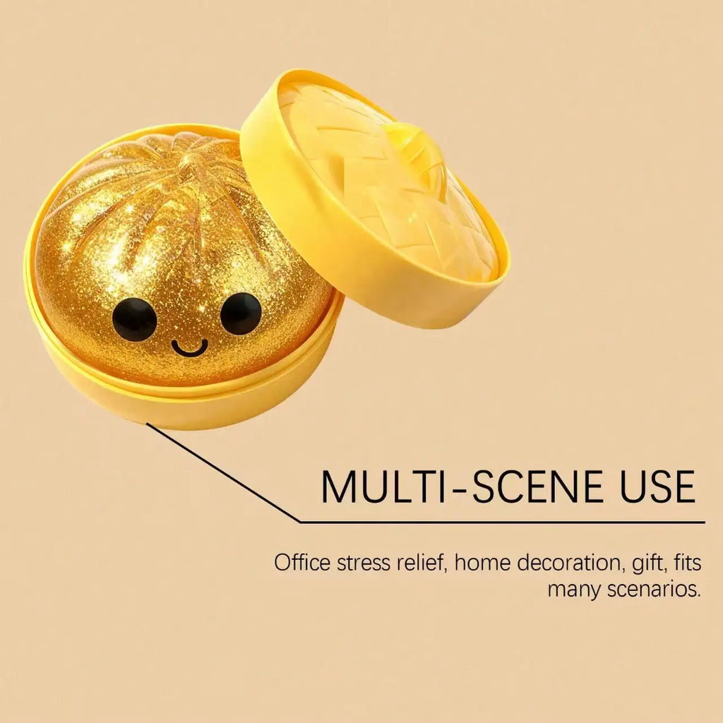 Glitter Filled Transparent Squeeze Bun, Soft Flexible Squishy Toy For Teens & Adults