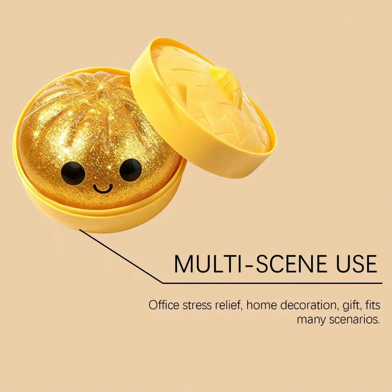 Glitter Filled Transparent Squeeze Bun, Soft Flexible Squishy Toy For Teens & Adults