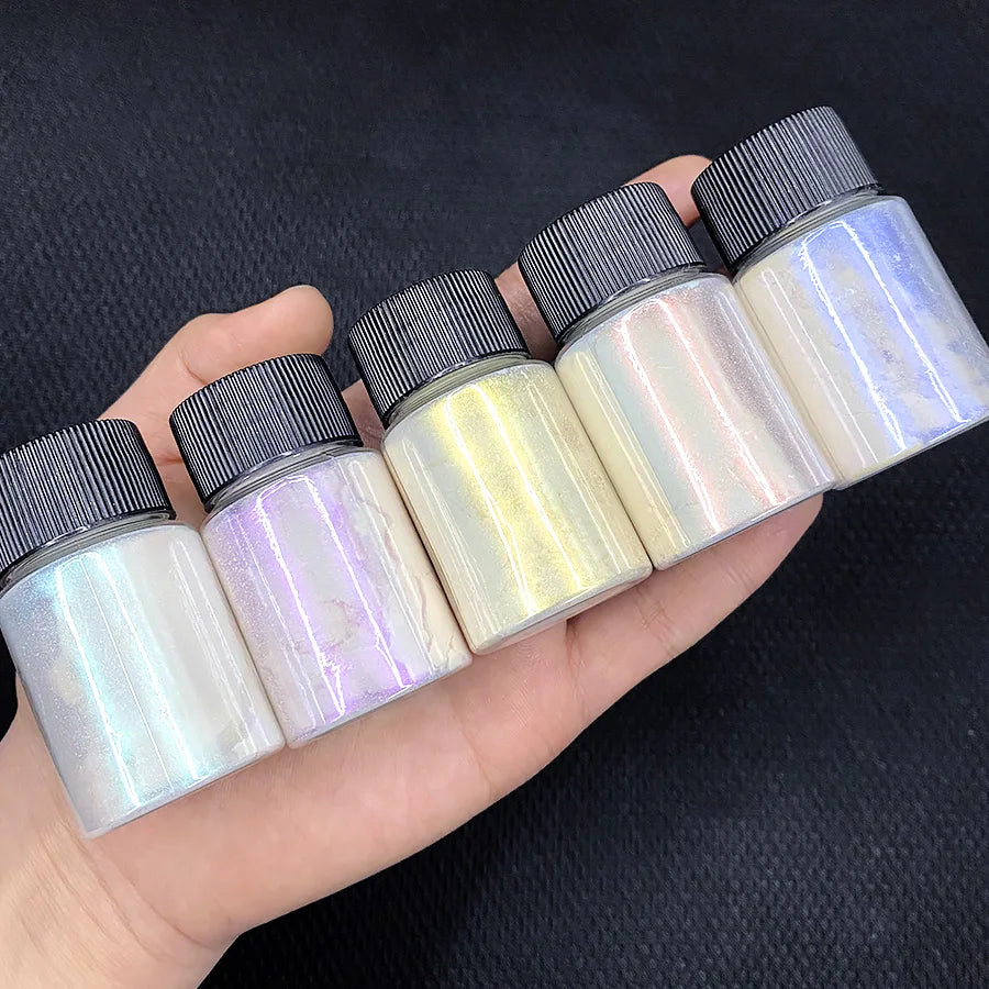 6Pcs/Set Aurora Mermaid Nail Art Powder High-Gloss Polarized White Pearl Chrome Pigment Chameleon Manicure Rubbing Mica Dust *&