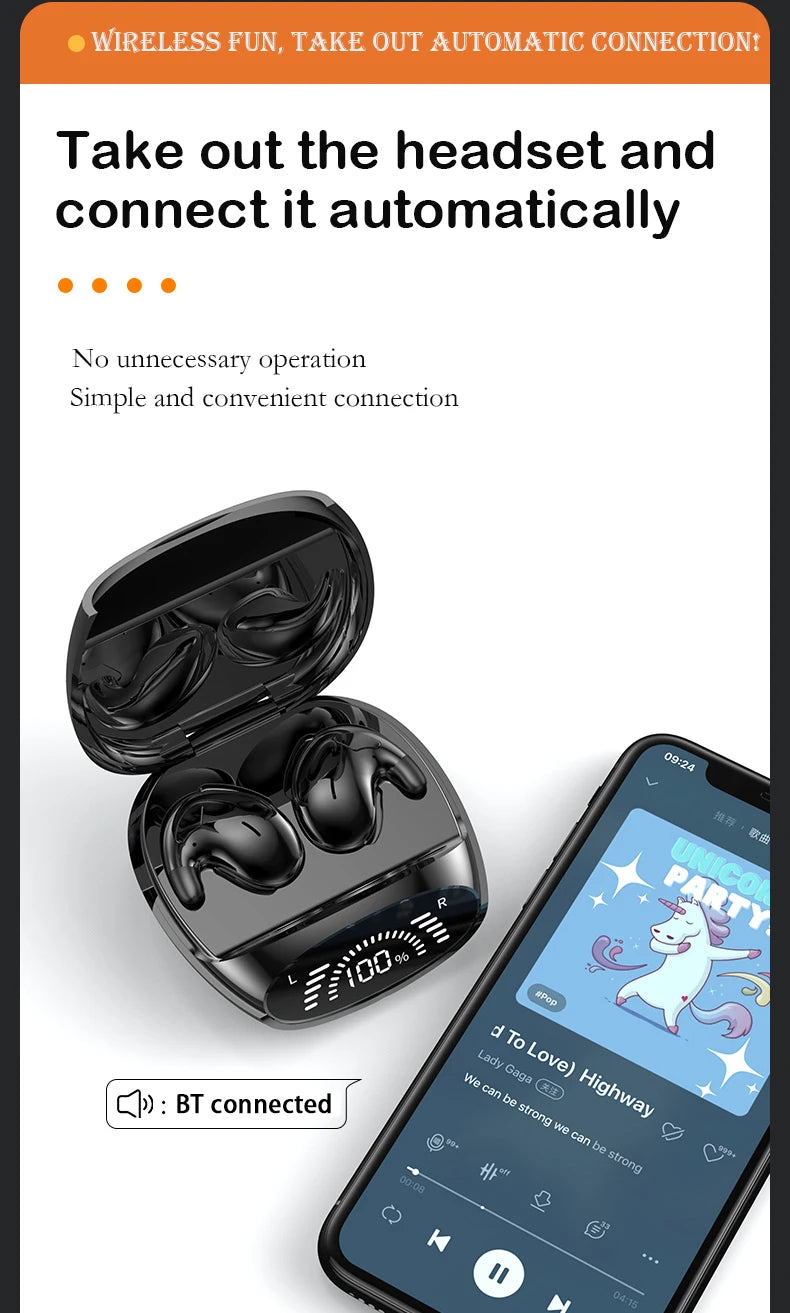 SK Sleep Headphones Bluetooth 5.3 Ultra-Thin Invisible Wireless Earbuds Waterproof Sport Button Control