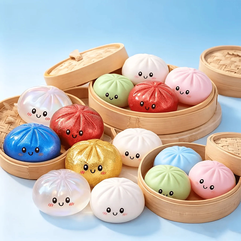 Novelty Items & Bachelorette Party Favors, Soft Steamed Bun Toys with Cute Facial Expressions, Stress Relief Gifts Cute Squishy Squeeze Desk Decor for Anxiety Relief Fluffy Slow Rebound Squishies Pocket Stress Helper