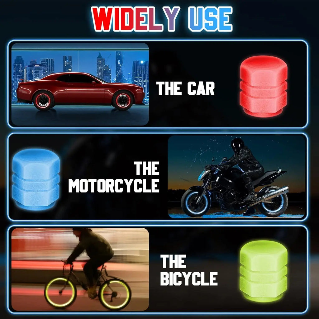 4 luminous tire valve caps, fluorescent valve stem covers, and universal car tire covers are suitable for cars and accessories