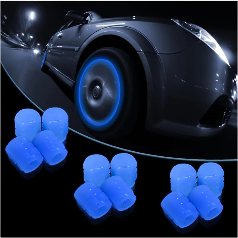 4 luminous tire valve caps, fluorescent valve stem covers, and universal car tire covers are suitable for cars and accessories