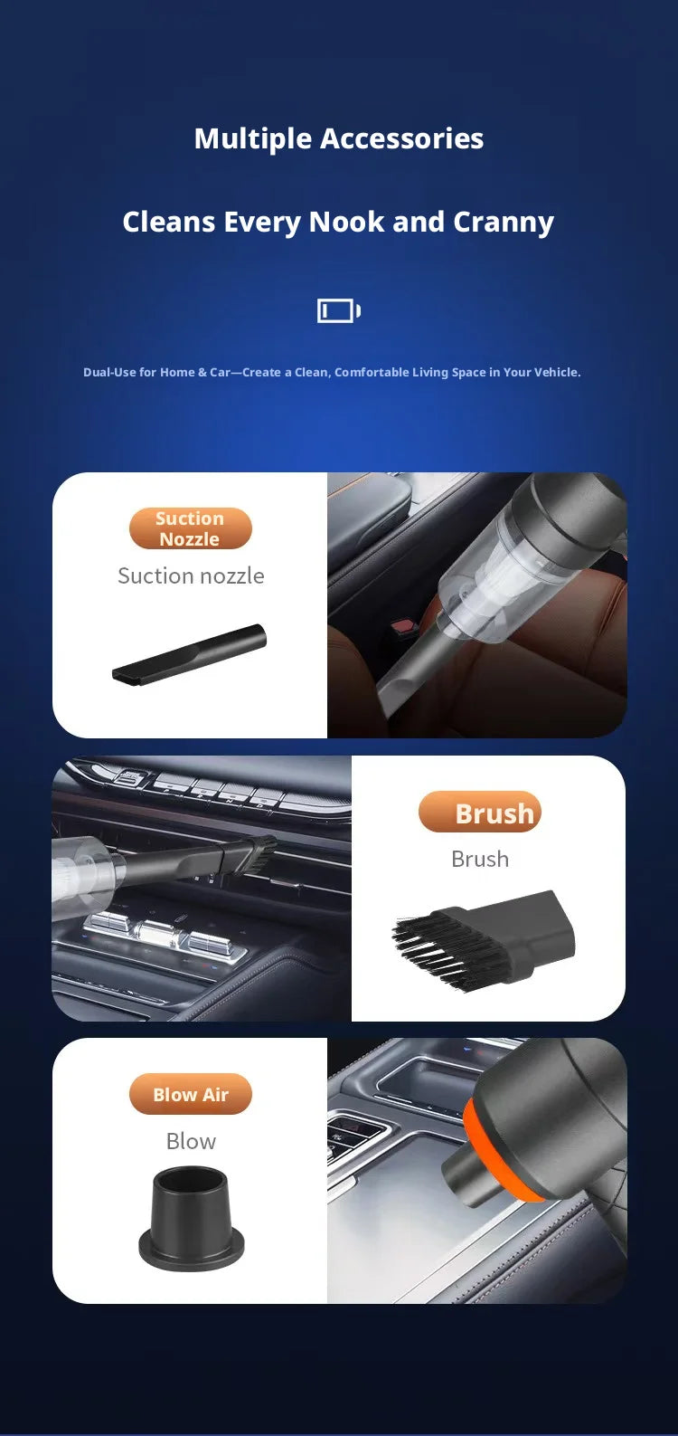 2-in-1 Cordless Car Vacuum & Air Duster Portable Rechargeable for Car & Home