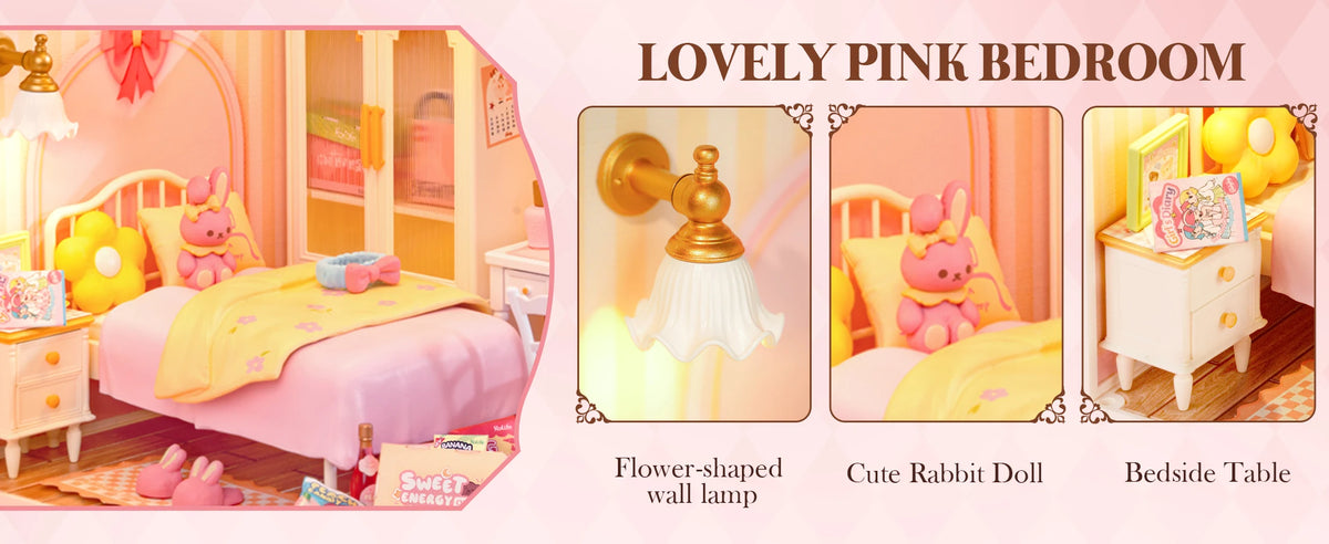 Robotime Rolife 3D Puzzle Lovely Pink Bedroom DIY Miniature House Kit Building Blocks Gift Girls Kids