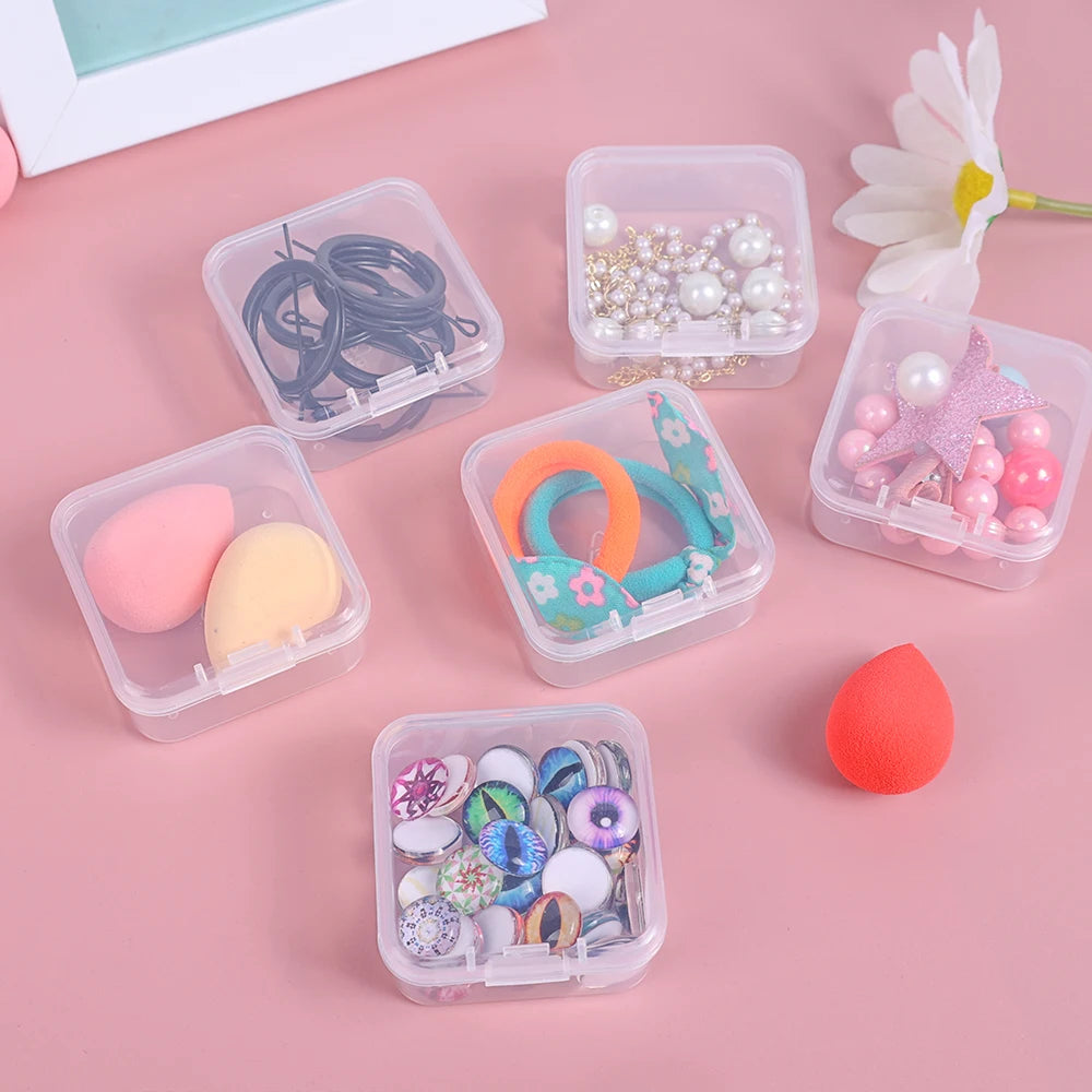 60/6PCS Mini Storage Box Transparent Plastic Jewelry Storage Box Container Portable Earring Ring Earplugs Packaging Storage 2042