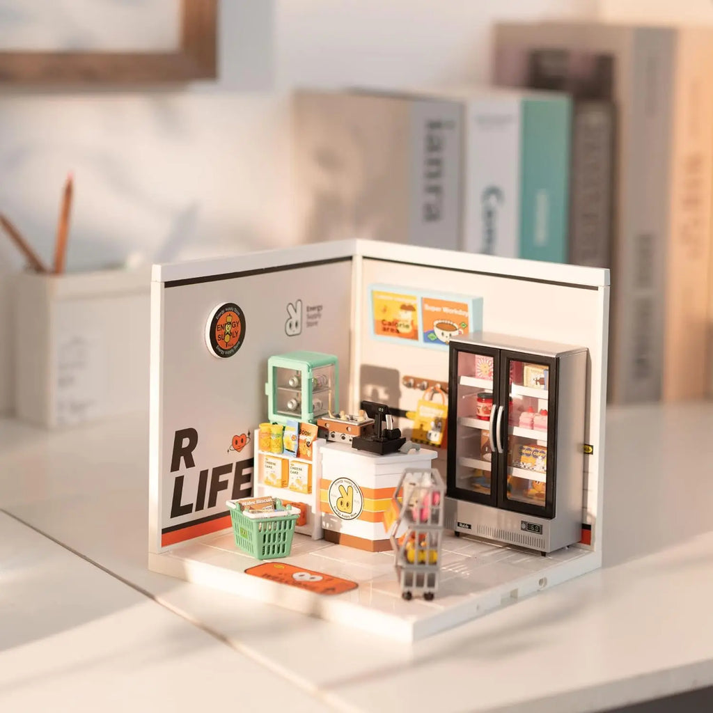 Robotime Mini Dollhouse Kit 1:20 Fruit Store Cafe with LED Lights DIY Gift for Teens Adults