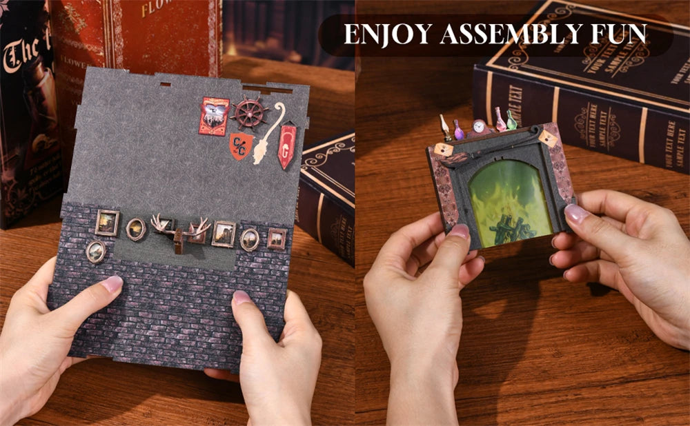 Robotime Book Nook Kit Magic House DIY Wooden Puzzle Bookshelf Insert Fantasy Decor Gift Adults Teens