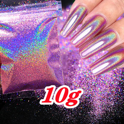 Laser Holographic Rainbow Nail Glitter 0.2MM Sparkly Nails Glitter Powder 10G/5G Dazzling Glitter Dust DIY Nail Art Decoration