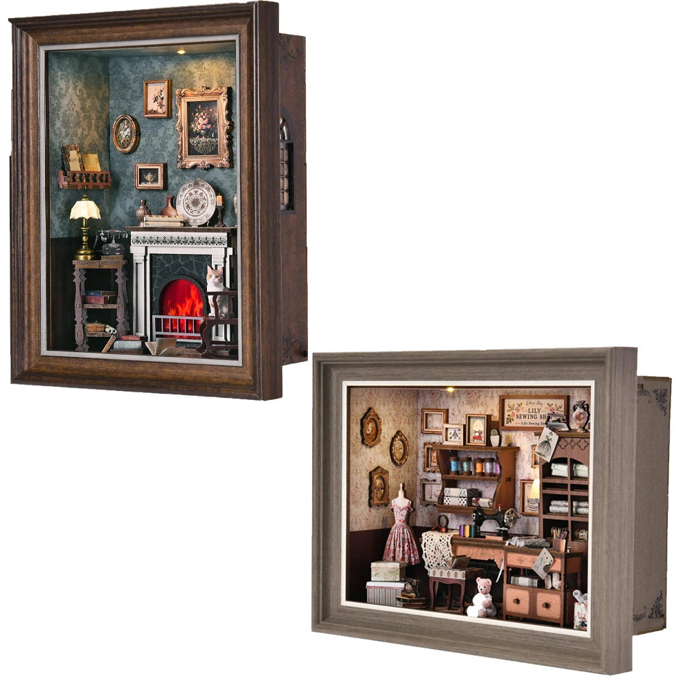 Robotime Book Nook Kit Tailor's Shop DIY Wooden Puzzle Bookshelf Insert Decor Gift for Adults Teens