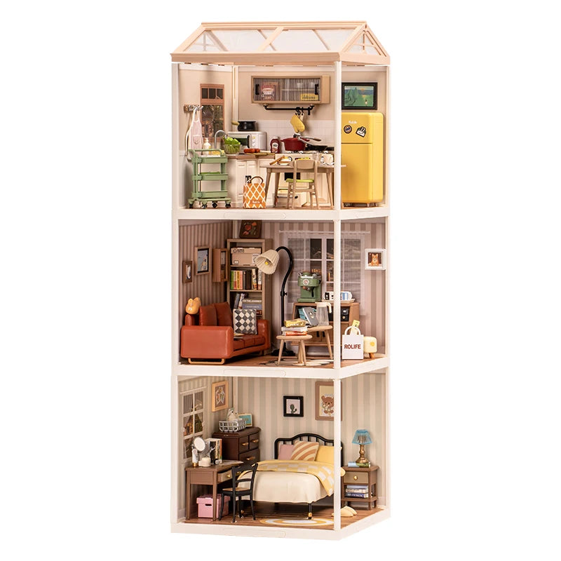 Robotime Rolife Cozy Living Lounge DIY Miniature House Kit 3D Puzzle Building Blocks Gift Adults Kids
