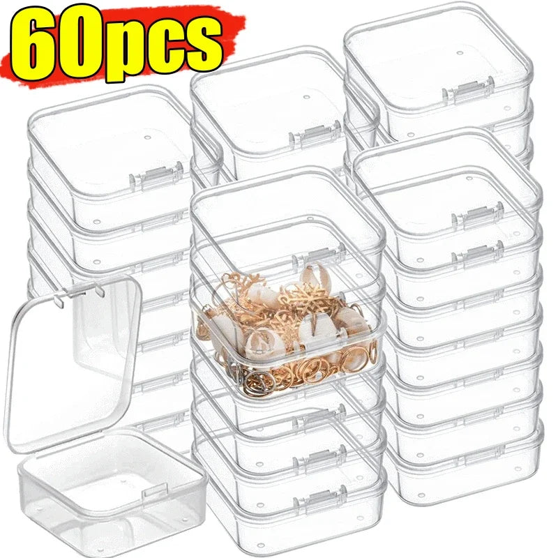 60/6PCS Mini Storage Box Transparent Plastic Jewelry Storage Box Container Portable Earring Ring Earplugs Packaging Storage 2042