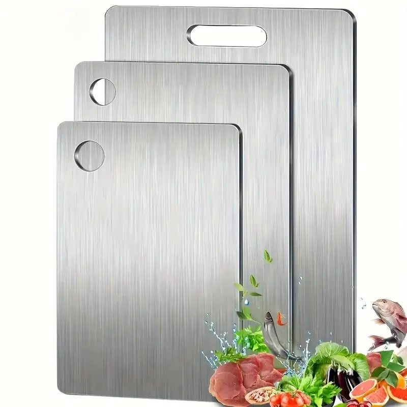 Stainless Steel 3pcs Cutting Boards - BPA-Free Dishwasher Safe Non-Slip Kitchen Boards w/Juice Groove 2030