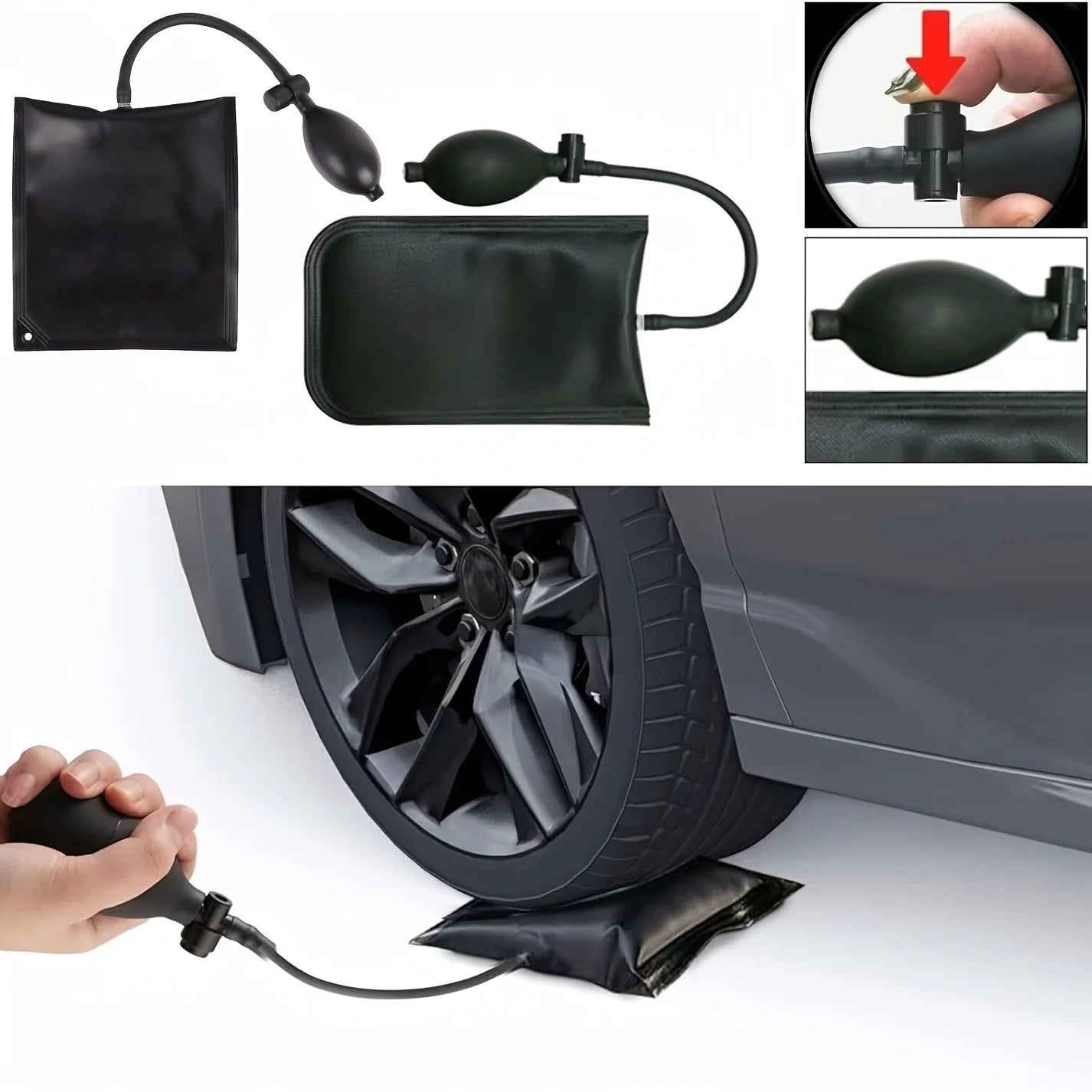 Car Door Tool Kit Inflatable Air Pump Auto Window Door Open Fixing Gripper Tools with Long Reach Kits & Carrying Bag