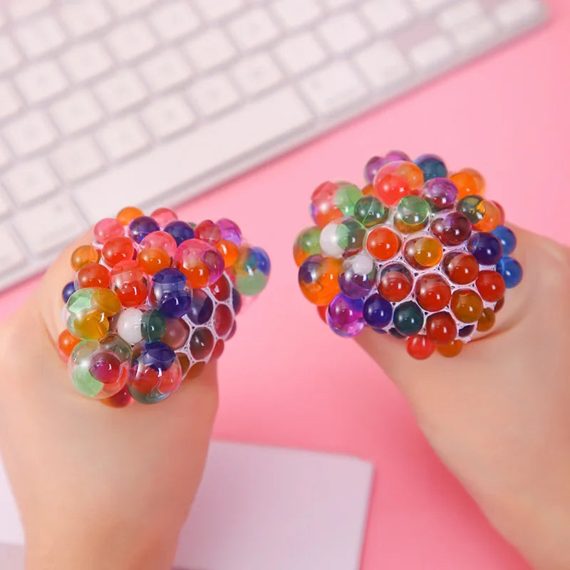 Rainbow Bead Mesh Squish Grape Ball TPR Soft Pinch Stress Relief Vent Toy Portable Pocket Anti-Anxiety Adult Relax Fidget Gift