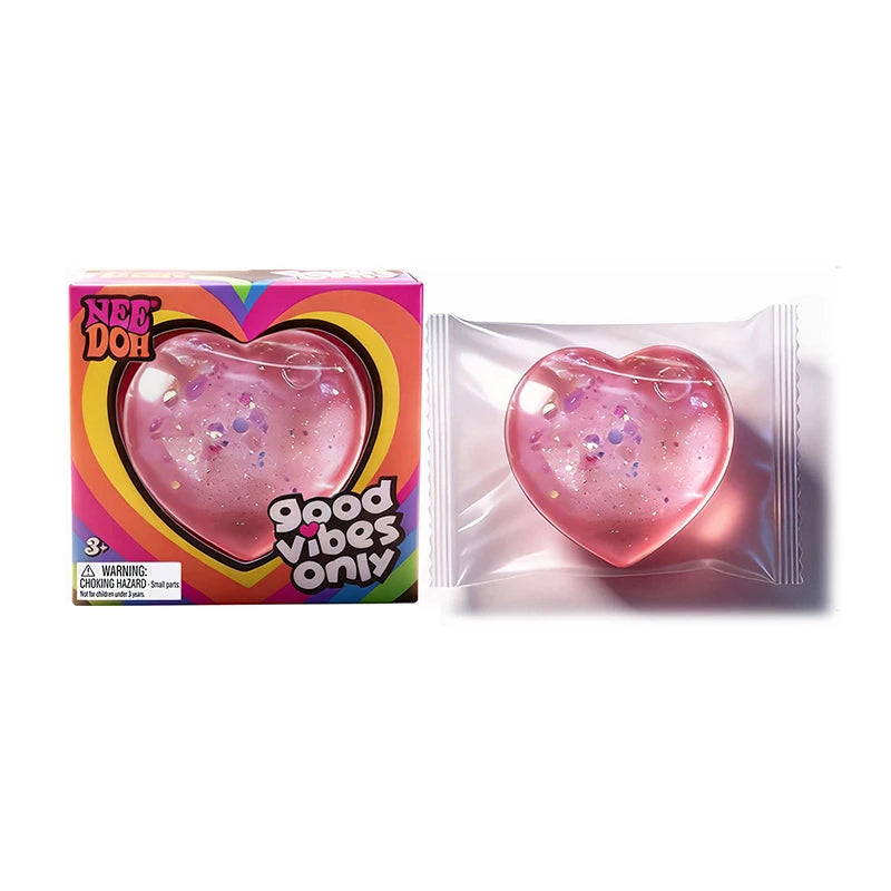 NeeDoh Style Heart Shaped Stress Reliever Super Soft Squishy Gel with Uplifting Vibes Sensory Fidget Gadget for Anxiety Relief