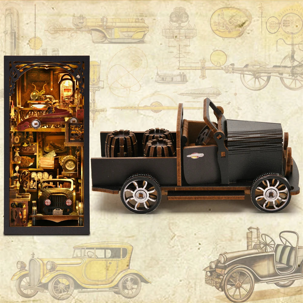 Robotime Book Nook Kit Classic Car F1 DIY Wooden Puzzle Bookshelf Insert Decor Gift Adults Teens