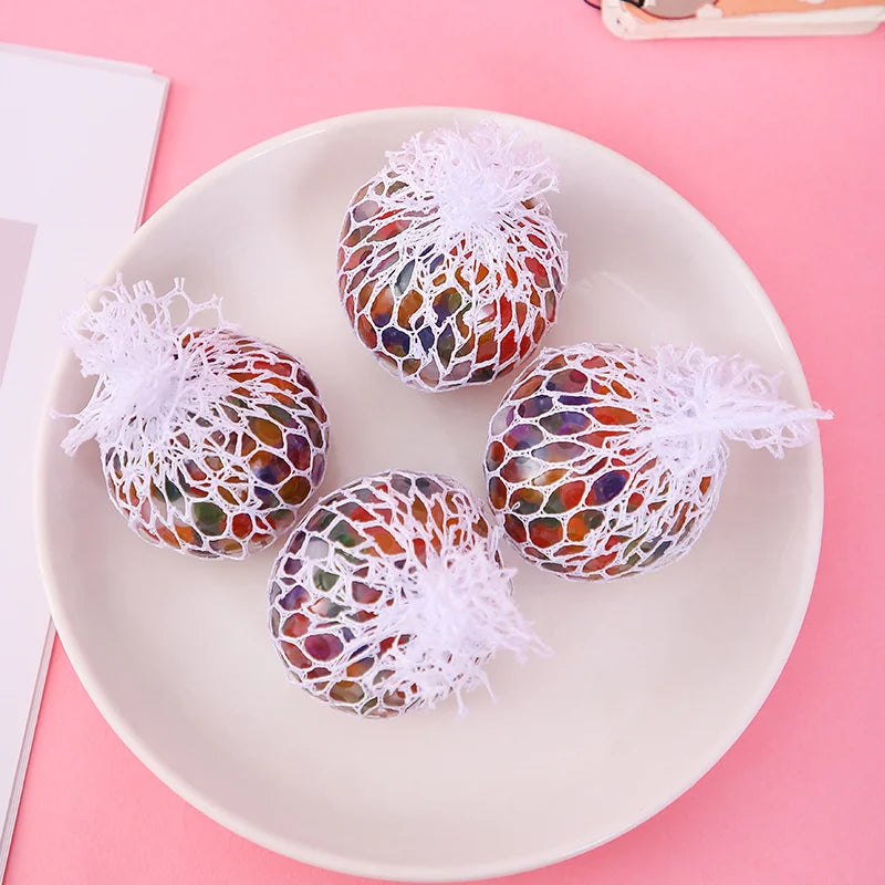 Rainbow Bead Mesh Squish Grape Ball TPR Soft Pinch Stress Relief Vent Toy Portable Pocket Anti-Anxiety Adult Relax Fidget Gift