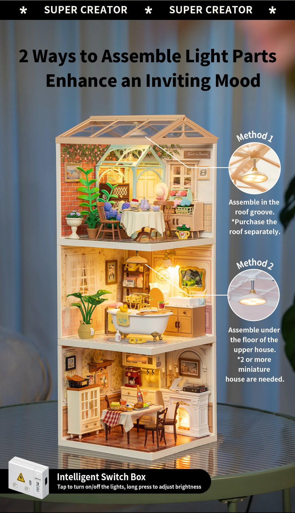 Robotime DIY Miniature Dollhouse Kit Supply Store with LED Lights Birthday Gift Adults Teens