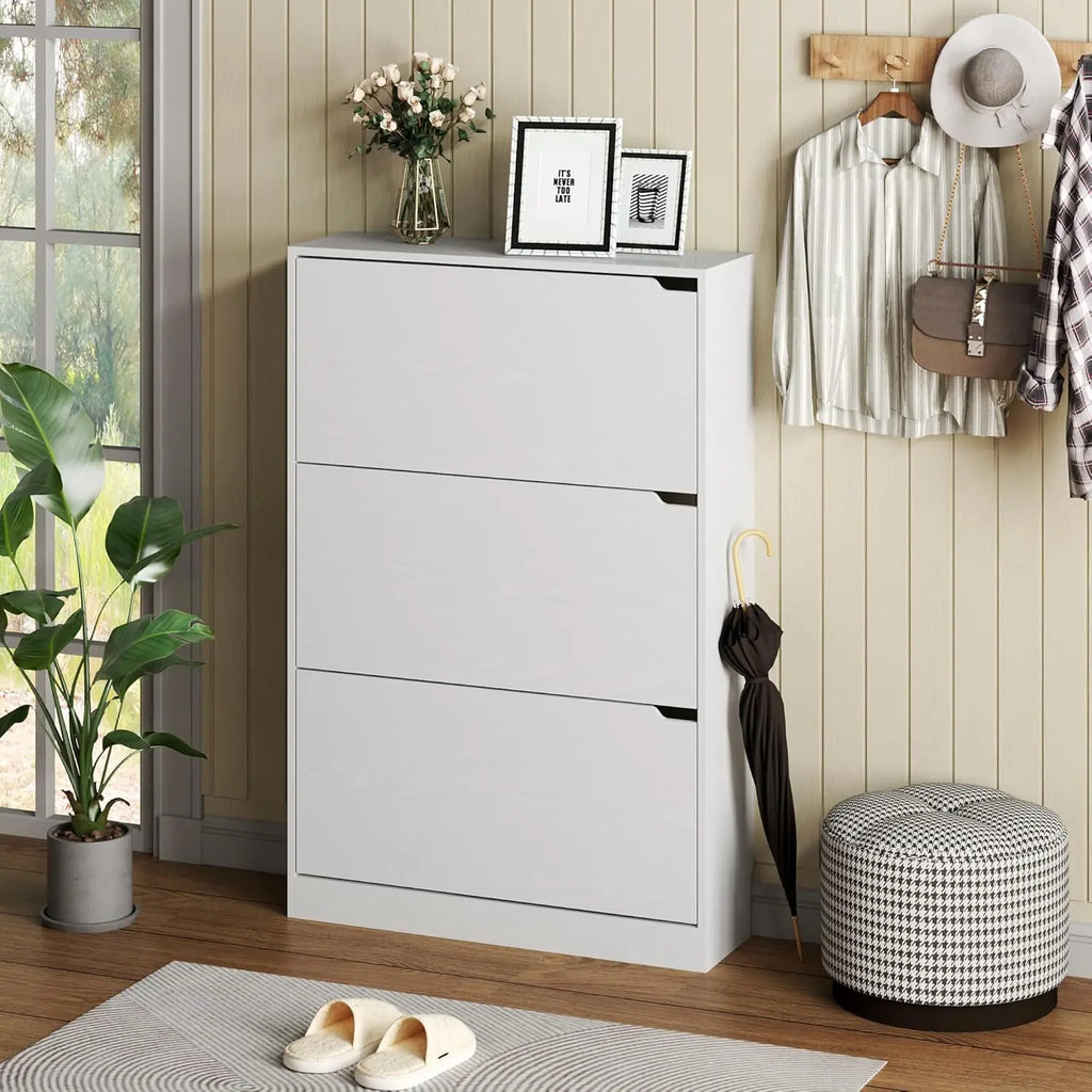 Shoe Cabinet with 3 Flip Drawers, Hidden Wood Shoe Cabinet,Freestanding Shoe Storage Cabinet for Entryway, Customized
