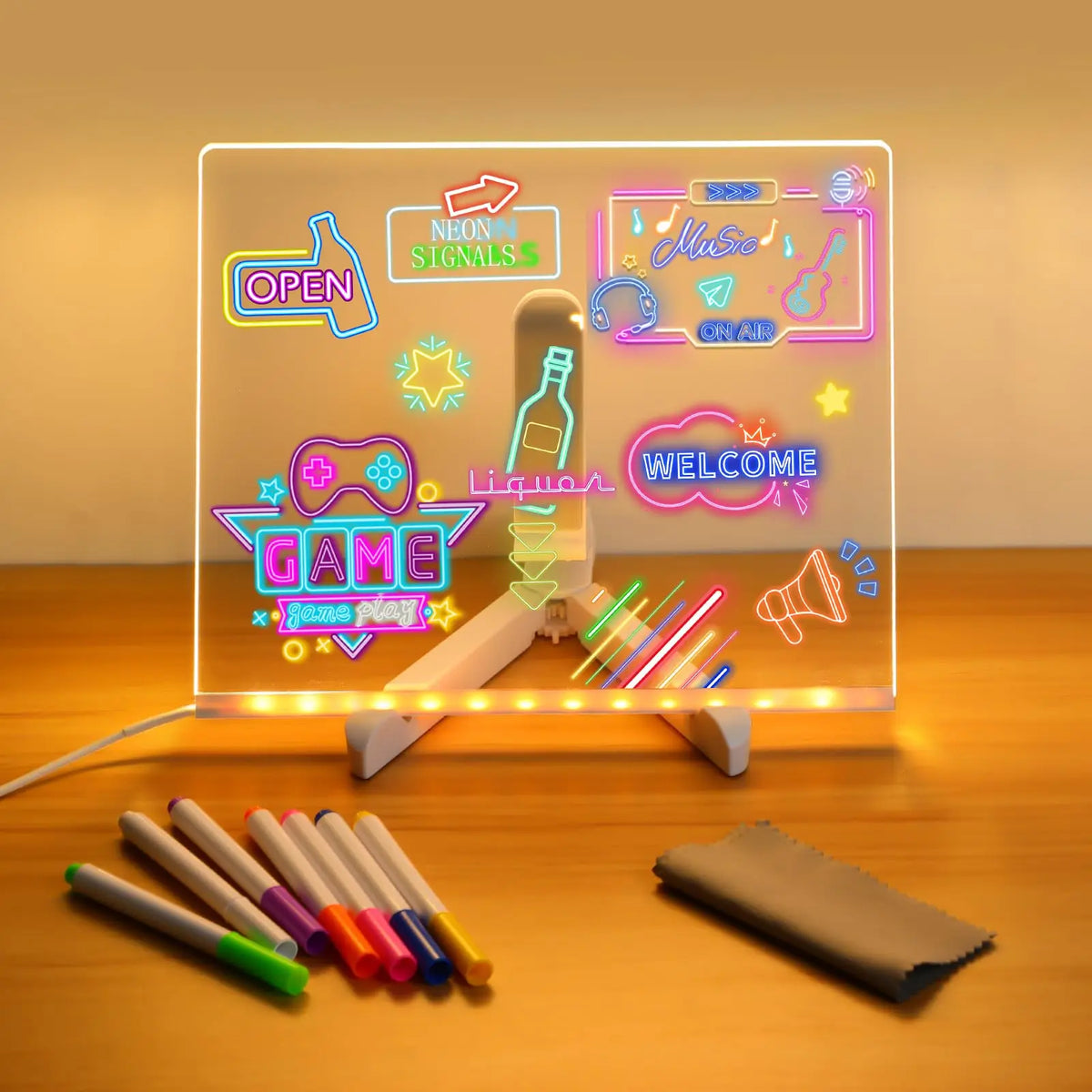 DIY LED Note Board Night Light Colorful 7 Pens Acrylic Message Drawing Board Kids Birthday Gift