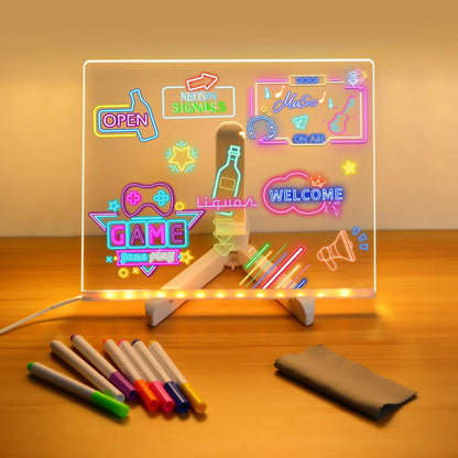 DIY LED Note Board Night Light Colorful 7 Pens Acrylic Message Drawing Board Kids Birthday Gift