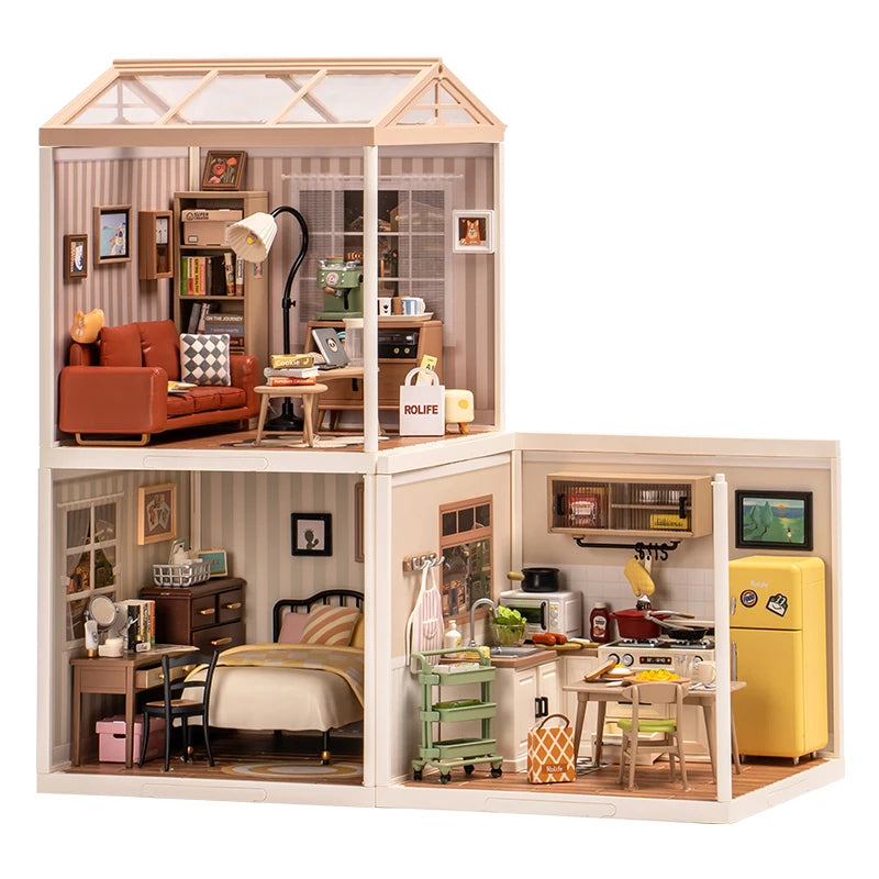 Robotime Rolife Cozy Living Lounge DIY Miniature House Kit 3D Puzzle Building Blocks Gift Adults Kids