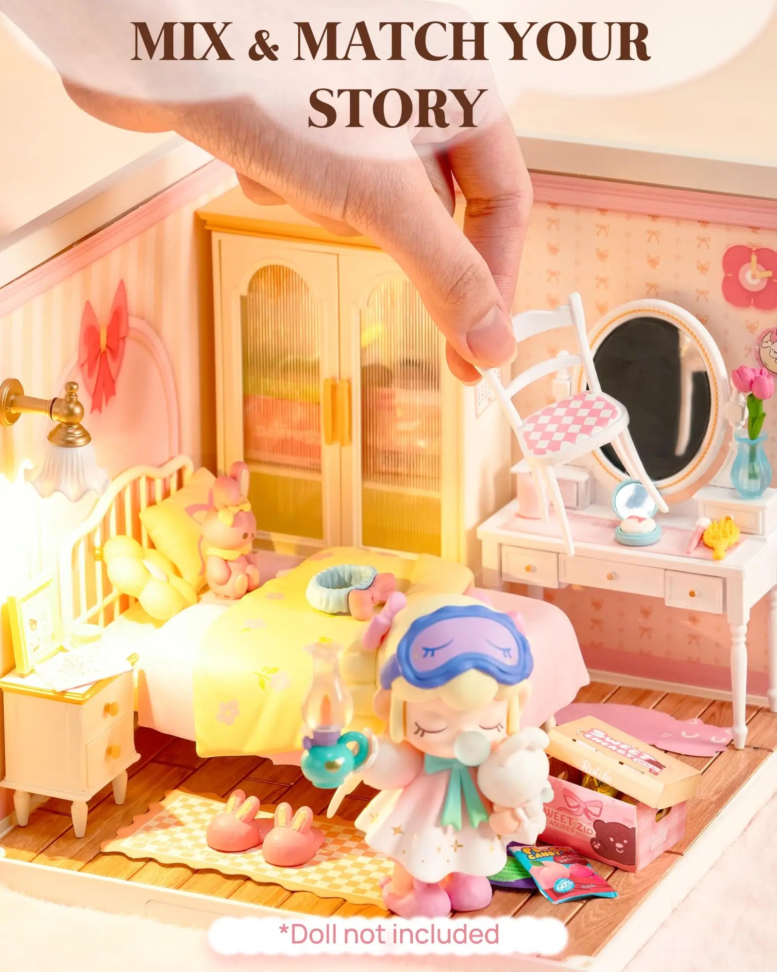 Robotime Rolife 3D Puzzle Lovely Pink Bedroom DIY Miniature House Kit Building Blocks Gift Girls Kids