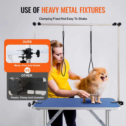 SucceBuy Pet Grooming Table Two Arms with Clamp Dog Station Foldable Pets Stand for Medium Small Dogs with Grooming Loop