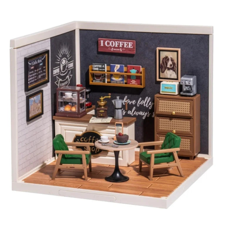 Robotime Mini Dollhouse Kit 1:20 Fruit Store Cafe with LED Lights DIY Gift for Teens Adults