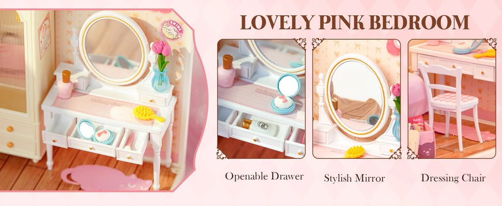 Robotime Rolife 3D Puzzle Lovely Pink Bedroom DIY Miniature House Kit Building Blocks Gift Girls Kids