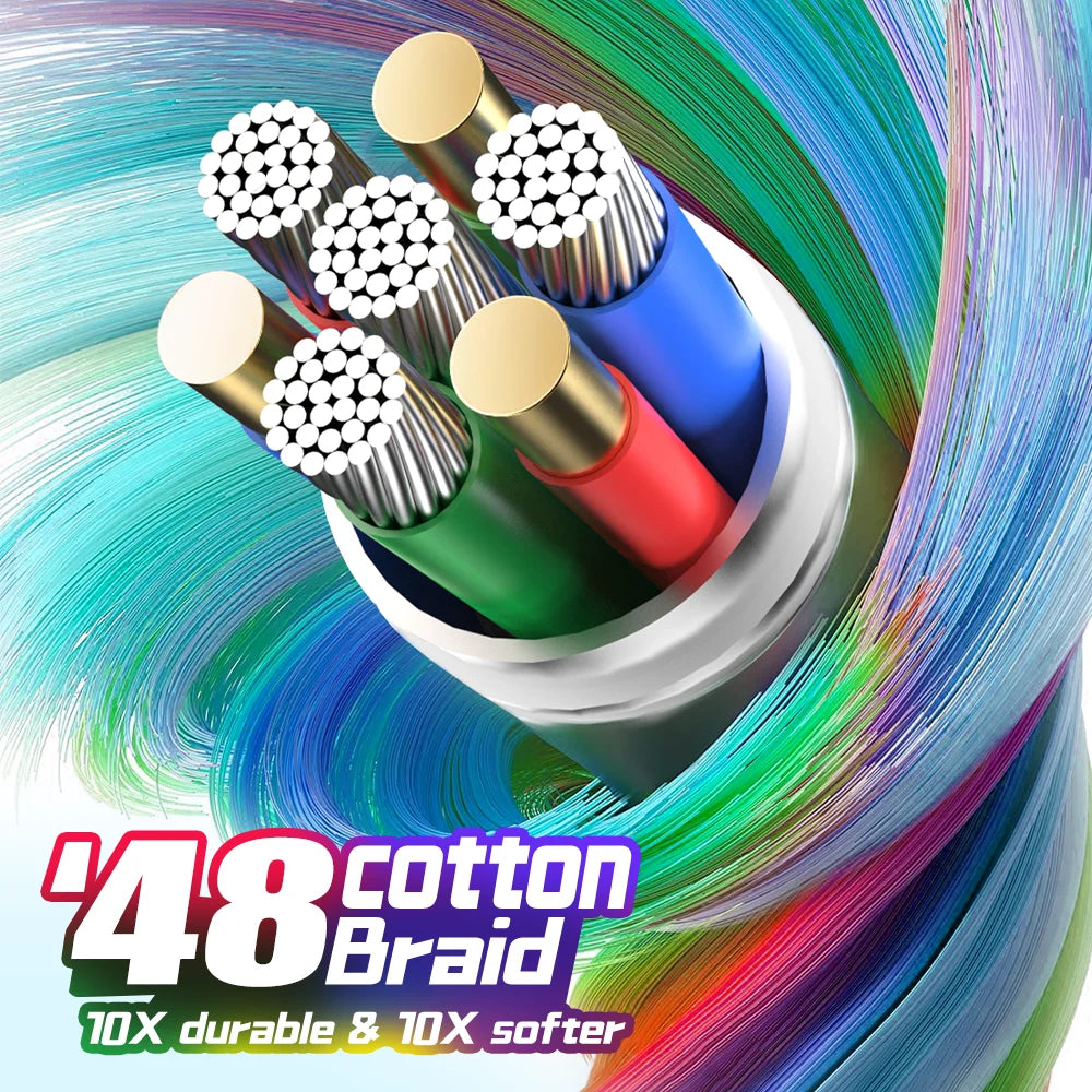 3PCS 6FT 60W Nylon Braided Fast Charge Cable Suitable For Type-C Interface Mobile Phone,laptops And All Kinds Of Tablets