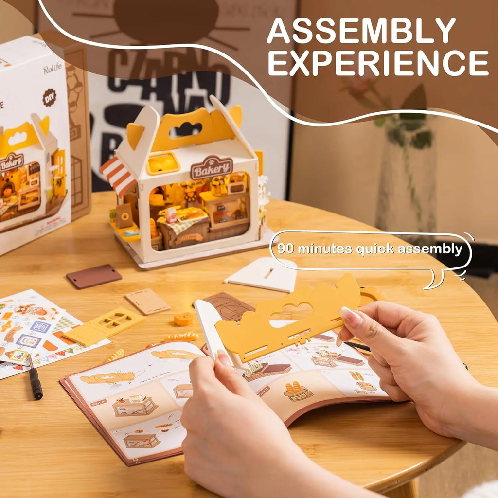 Robotime Rolife Food Box Shop DIY Miniature Dollhouse Kit with LED Diorama Building Set Gift Adults