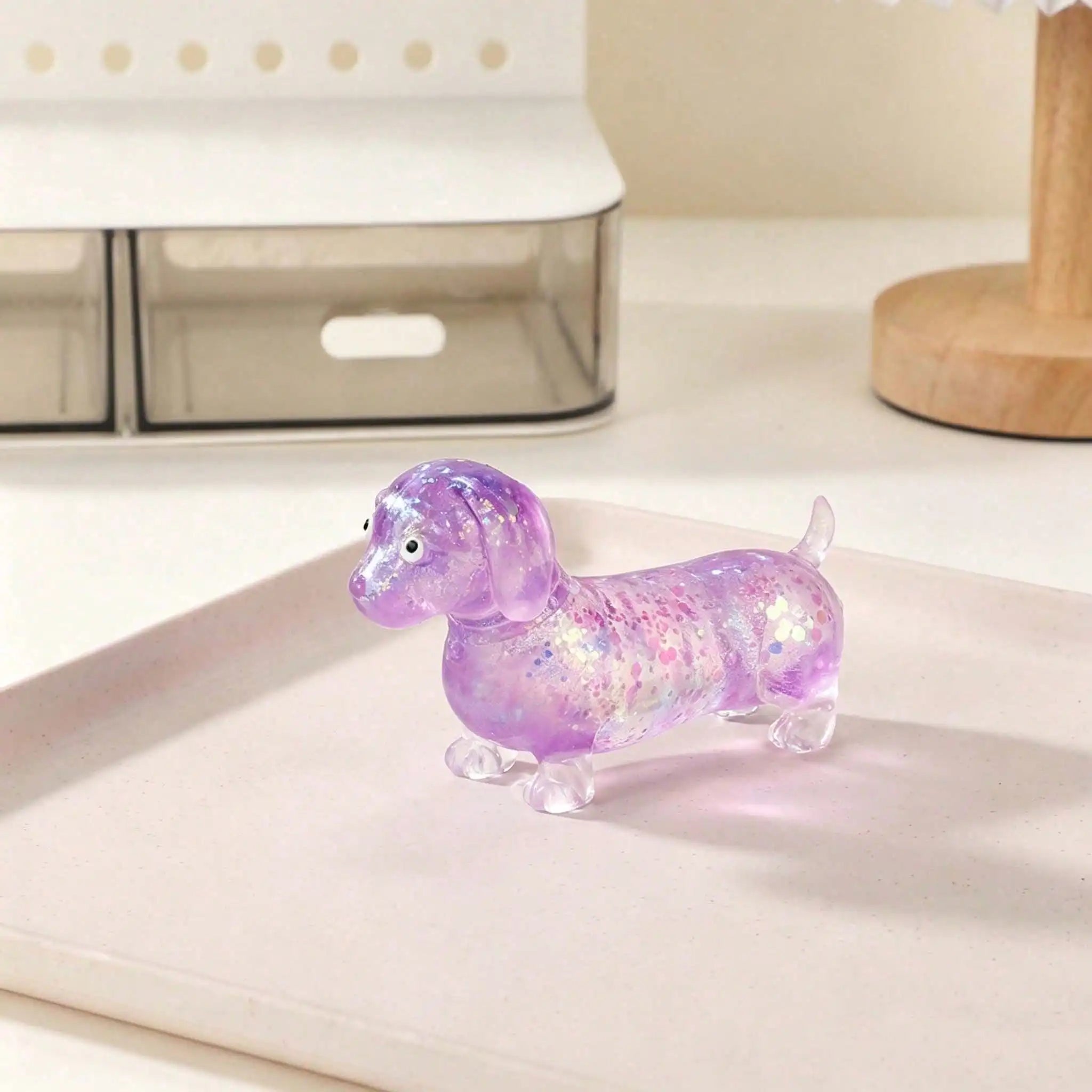 Creative Sparkling Powder Sausage Dog Pinch Soft Maltose Texture Stress Relieving Toy Slim Fingertip Toy for Kids Office Worker