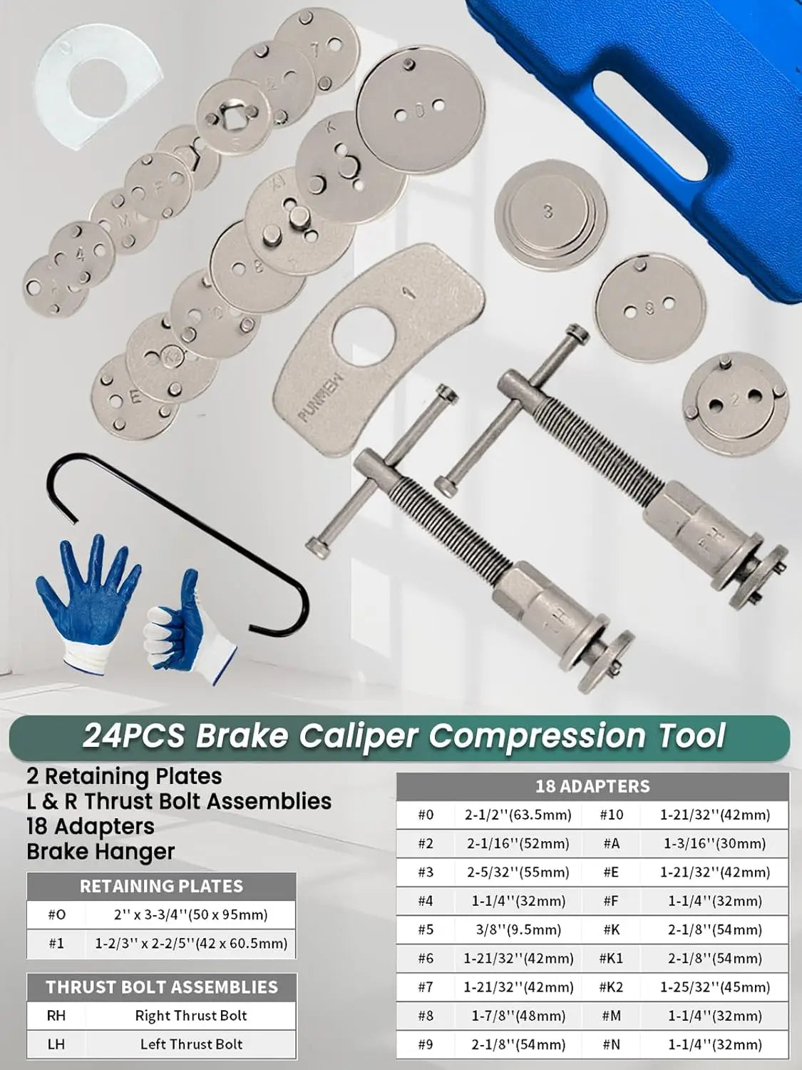 Brake Caliper Compression Tool 24-Piece Heavy Duty Disc Brake Piston Rewind Set with Case