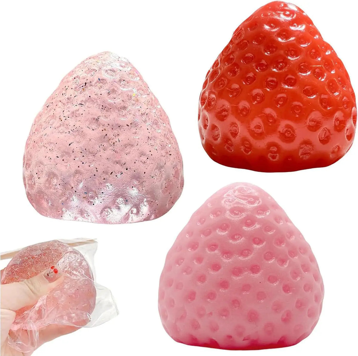 Glossy Simulation Strawberry Maltose Squeeze Toy, Shiny Soft TPR Slow Rebound Squishy Fidget Toy, Stretchable Anxiety Relief Decompression Toy for Kids & Adults, Office Home Stress Relief, Party Favors & Cute Fruit Gifts