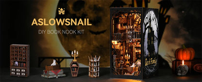 Robotime Book Nook Kit Dark Family Gothic Halloween DIY Wooden Puzzle Bookshelf Insert Decor Gift