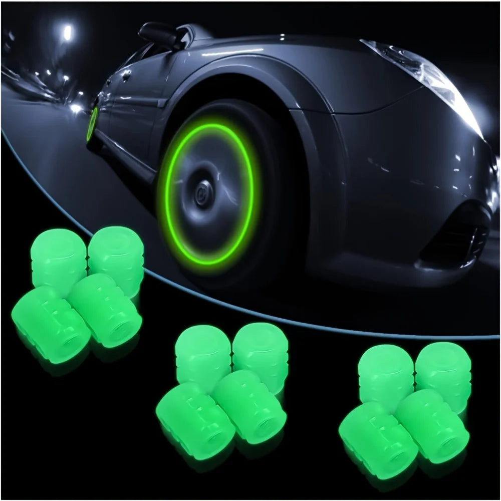 4 luminous tire valve caps, fluorescent valve stem covers, and universal car tire covers are suitable for cars and accessories
