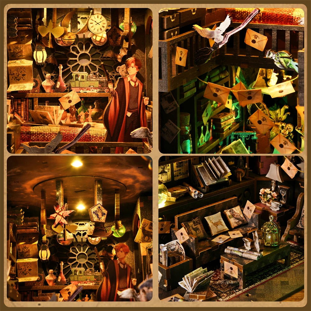 Robotime Book Nook Kit Magic House DIY Wooden Puzzle Bookshelf Insert Fantasy Decor Gift Adults Teens