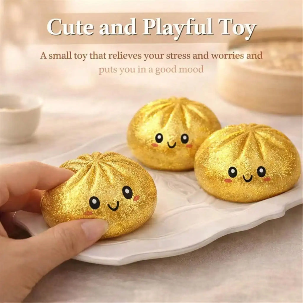 Glitter Filled Transparent Squeeze Bun, Soft Flexible Squishy Toy For Teens & Adults
