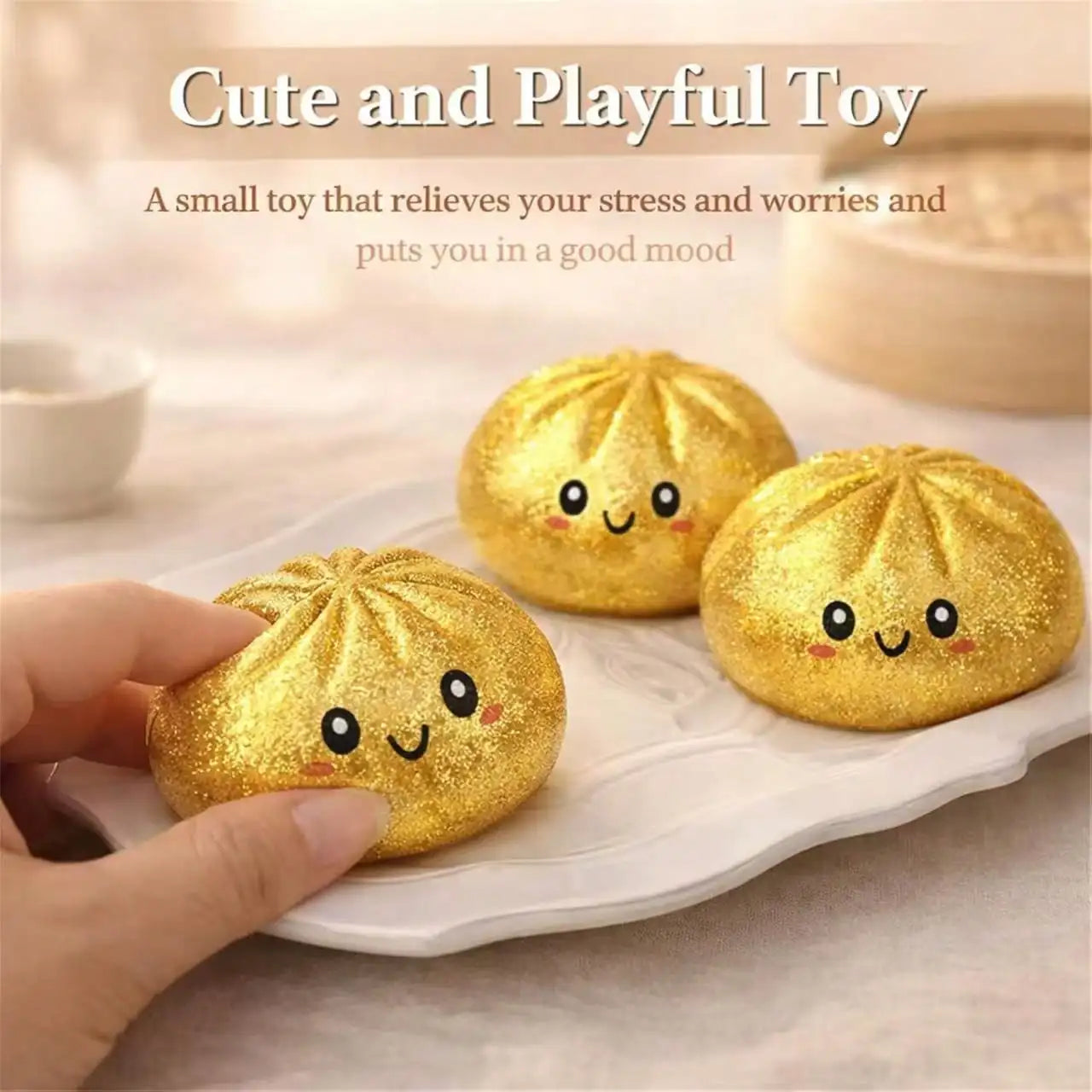 Glitter Filled Transparent Squeeze Bun, Soft Flexible Squishy Toy For Teens & Adults