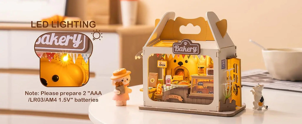 Robotime Rolife Food Box Shop DIY Miniature Dollhouse Kit with LED Diorama Building Set Gift Adults