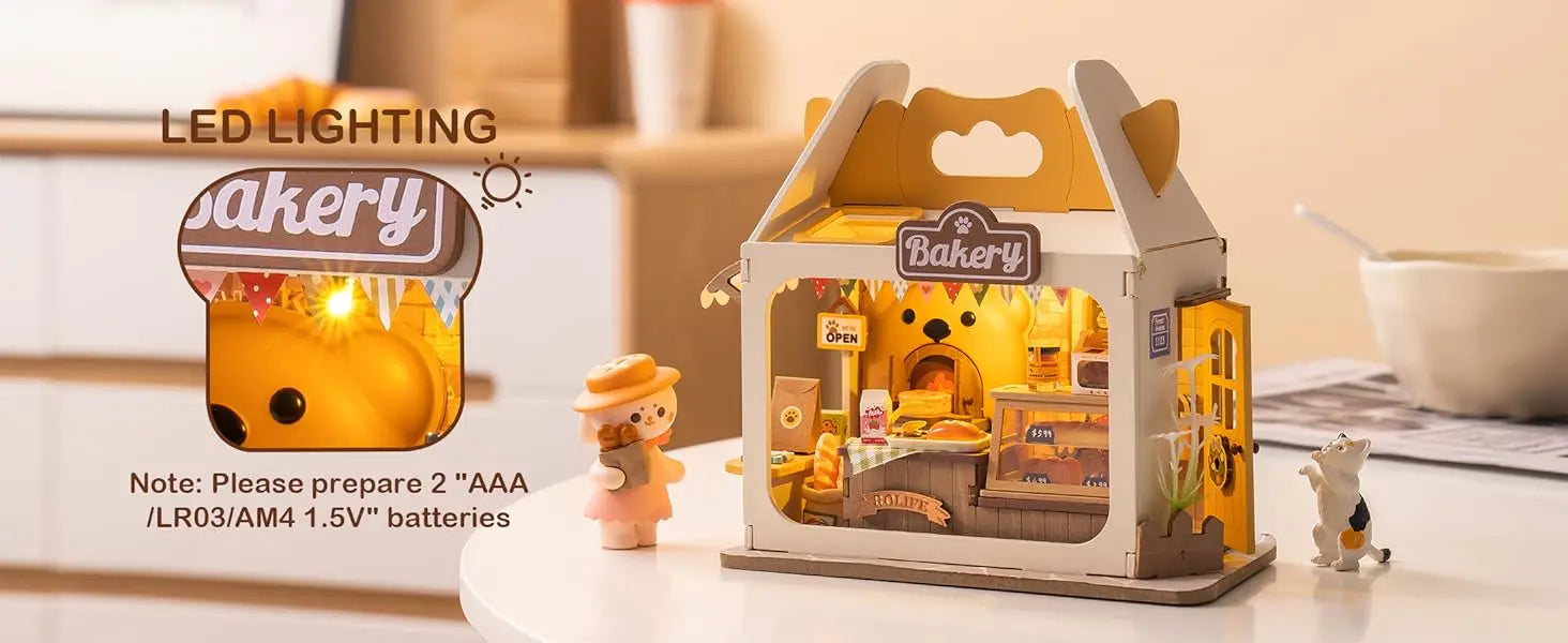 Robotime Rolife Food Box Shop DIY Miniature Dollhouse Kit with LED Diorama Building Set Gift Adults
